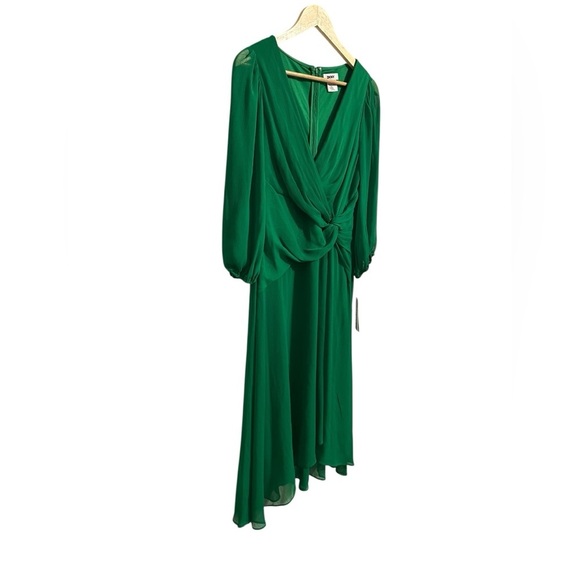 DKNY Kelly Green Ruffled Wrap Midi Dress with Tie Front Size 8 - Picture 5 of 9